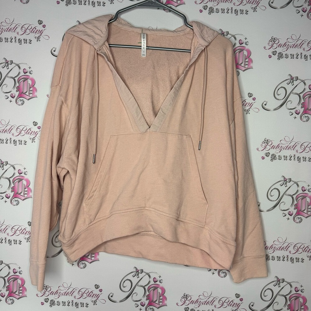 Fabletics sweater pullover light pink peach orange kangaroo pocket hoodie gym